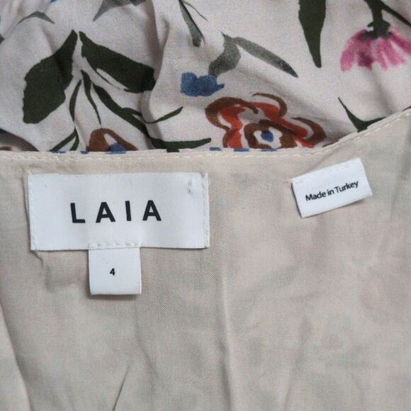 Anthro Laia White Floral 3/4 Sleeve V-Neck Midi Dress Turkey Botanical Size 4 - Picture 6 of 9